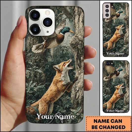 Maxcorners Hunting Fox Chasing Duck in Forest Personalized Name Phone Case