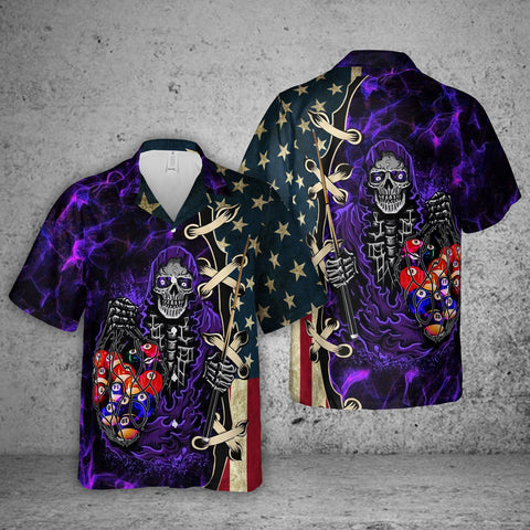 Maxcorners Skull American Flag Billiard Ball Hawaiian Shirt