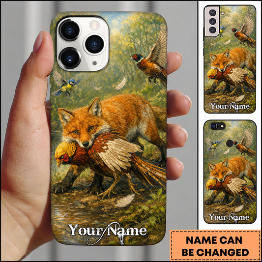 Maxcorners Hunting Fox with Pheasant in Woodland Personalized Name Phone Case