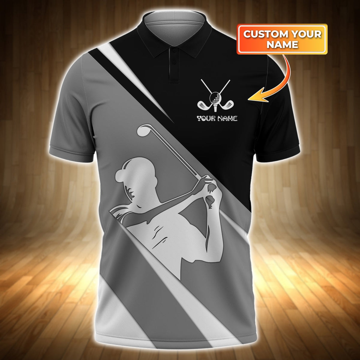 Maxcorners Golf Gray Black Customized Name 3D Shirt