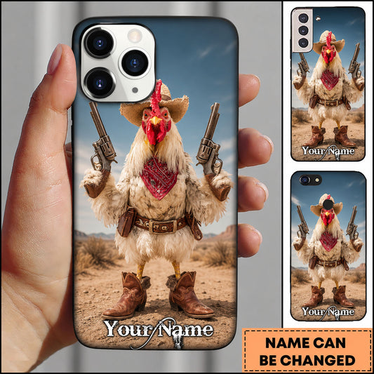 Maxcorners Hunting Cowboy Chicken with Revolvers Personalized Name Phone Case