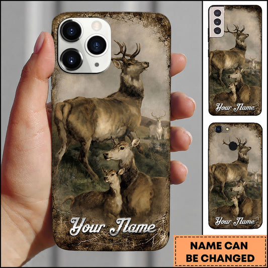 Maxcorners Hunting Vintage Deer Family Portrait Personalized Name Phone Case