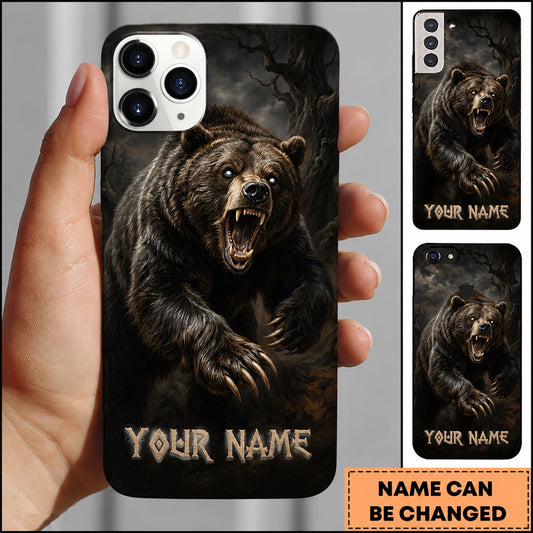 Maxcorners Hunting Fierce Bear in Dark Forest Personalized Name Phone Case