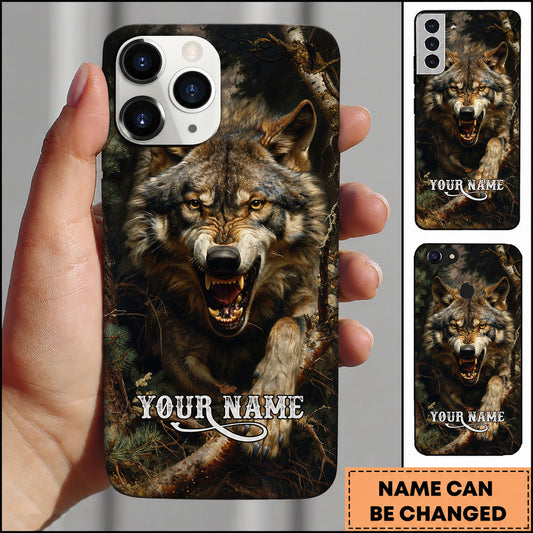 Maxcorners Hunting Fierce Wolf in Dark Forest Personalized Name Phone Case