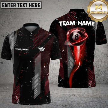 Maxcorners Grunge Black And Red 8 Ball Pool Lights Men'S Billiard Shirts Custom Billiard Jersey Polo & 1/4 Zip