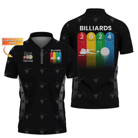 MaxCorners Billiards Lovers 2024 Black Pattern Customized Name 3D Polo Shirt For Men