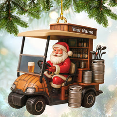 Maxcorners Personalized Santa Golf Cart Ornament, Funny Beer And Golf Ornament, Custom Golf Christmas Ornaments For Golfer