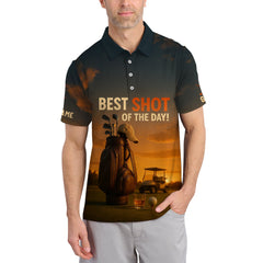 Maxcorners Best Shot Of The Day Golf Shirt, Funny Golf & Whiskey Polos For Men, Custom Name Golf Shirts
