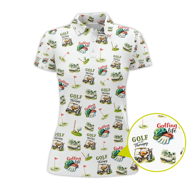 Maxcorners Golf Is My Therapy Pattern Golf Shirt, Golfing Life Polos, Golf Gift For Golf Lovers, Funny Golf Shirts
