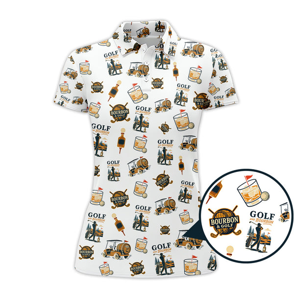 Maxcorners Bourbon Whiskey & Golf Polos, Funny Pattern Golf Shirt, Golf Gift For Men's