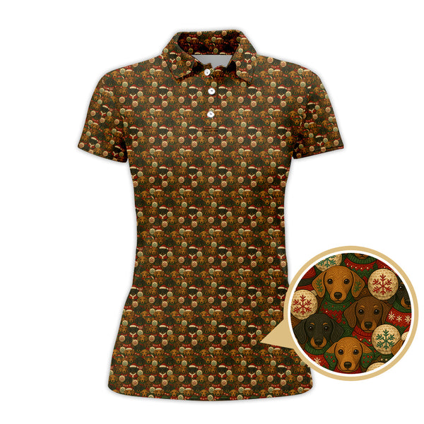 Maxcorners Funny Pattern Golf Shirt, Dachshund Golf Shirt, Christmas Golf Shirt, Golf Gift For Men