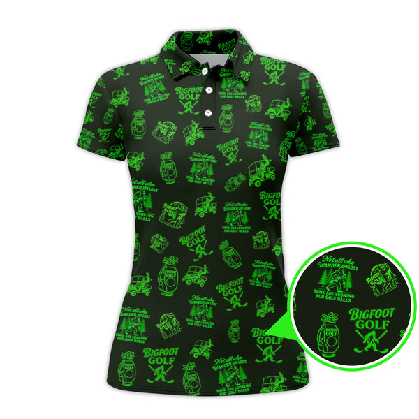 Maxcorners Bigfoot Golf Pattern Polos, Funny Golf Shirts, Golf Gift For Men, Crazy Golf Shirt For Golfers