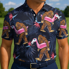Maxcorners Flamingo Bigfoot Nighmode Golf Polo Shirt
