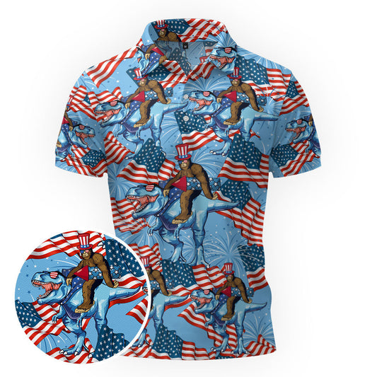 Maxcorners Freedom T-Rex Flag Golf Polo Shirt