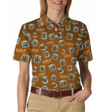 Maxcorners Funny Golf And Bourbon Polos, Brown Golf Shirt with Whiskey Ice Cube For Men, Pattern Crazy Golf Shirts For Golfers