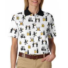 Maxcorners Beer Golf Shirt, Custom Golf Shirt With Funny Drinking & Golf Cart Pattern For Men