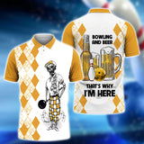 Maxcorners Bowling Funny Beer Skull  Customized Name 3D Polo Shirt