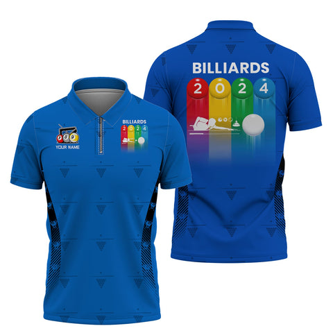 MaxCorners Billiards Lovers 2024 Blue Pattern Customized Name 3D Polo Shirt For Men