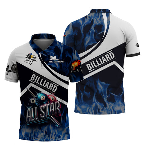 MaxCorners Billiards All Star Customized Name 3D Polo Shirt For Men