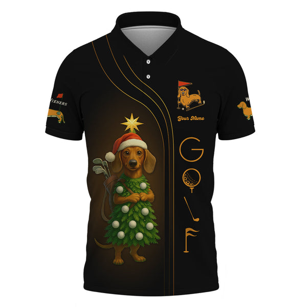 Maxcorners Personalized Christmas Golf Shirt, Dachshund Golf Shirt, Funny Golf Shirt For Men, Golf Gift For Golfer