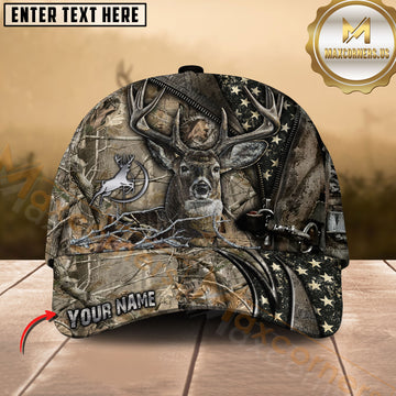 Maxcorners Deer Hunting Hunter American Flag Camo Personalized Cap (8 Colors)