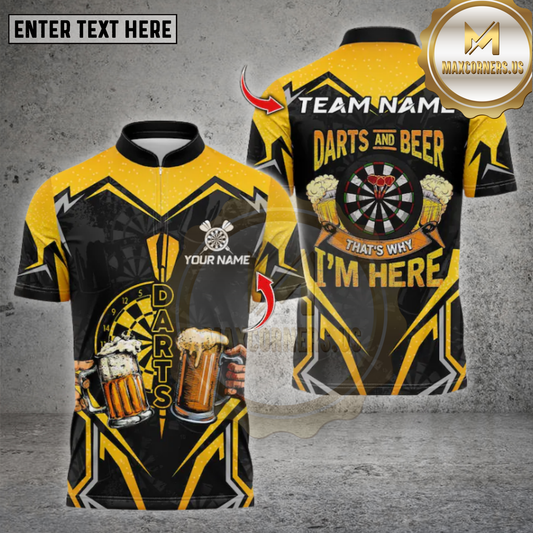Maxcorners Darts Shirt Beer Lovers That’s Why I’m Here Multicolor Options Personalized Name, Team Name Unisex 3D Shirt (4 Colors)