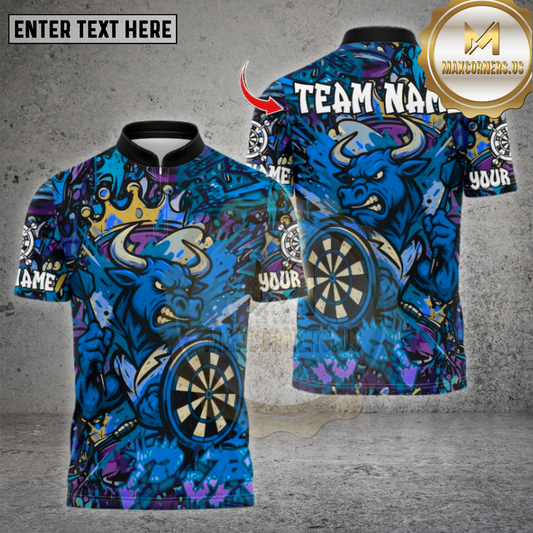 Maxcorners Darts Shirt Angry Bull Graffiti Crown Multicolor Options Personalized Name, Team Name Unisex 3D Shirt (4 Colors)