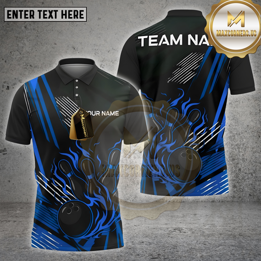 Maxcorners Bowling Shirt Flame Strike Minimalist Black Multicolor Options Personalized Name, Team Name 3D Shirt (4 Colors)