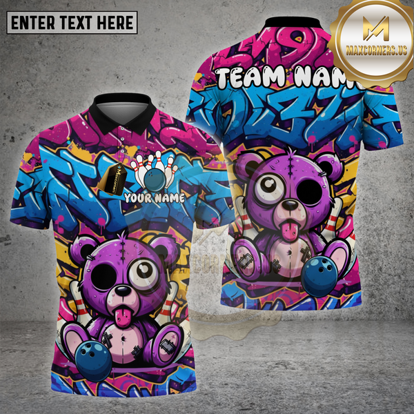 Maxcorners Bowling Shirt Graffiti Crazy Bear Multioptions Personalized Name, Team Name Unisex 3D Shirt (4 Colors)