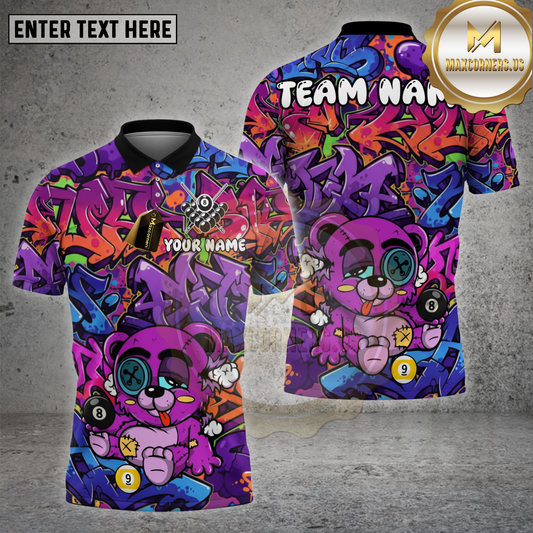 Maxcorners Billiards Shirt Graffiti Chill Bear 8-9 Ball Multioptions Personalized Name, Team Name Unisex 3D Shirt (4 Colors)