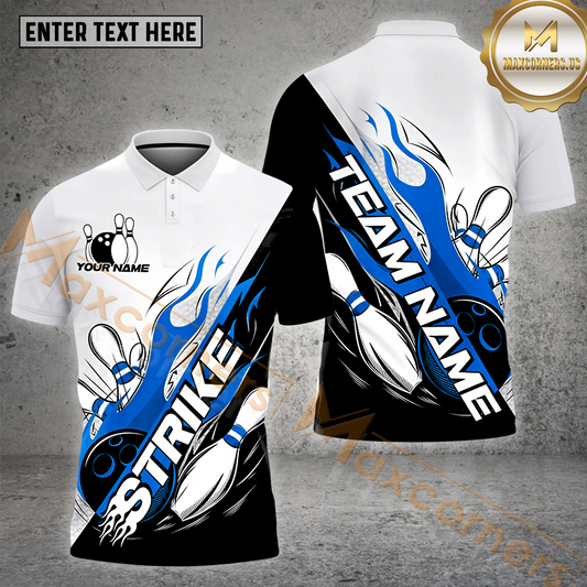 Maxcorners Bowling Ball Flame Strike Multicolor Options Personalized Name, Team Name 3D Shirt (4 Colors)