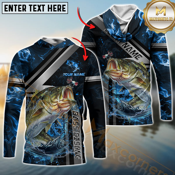 Maxcorners Bass Fishing Ocean Wave Power Personalized Name, Team Name Long Sleeve Shirt