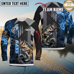 Maxcorners Bass Fishing Geometric Blue Wave Personalized Name, Team Name Long Sleeve Shirt
