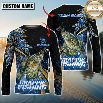 Maxcorners Crappie Fishing Hooked Jump Splash Personalized Name, Team Name Long Sleeve Shirt