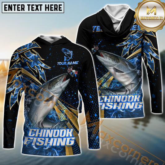 Maxcorners Chinook Fishing Hooked Jump Splash Personalized Name, Team Name Long Sleeve Shirt