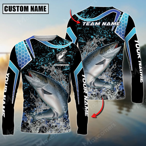 Maxcorners Chinook Fishing Blue Black Pattern Sun Protection Personalized Name Team Name 3D Shirts