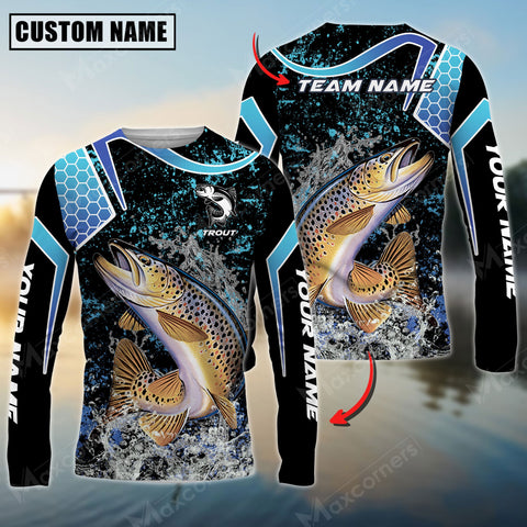 Maxcorners Trout Fishing Blue Black Pattern Sun Protection Personalized Name Team Name 3D Shirts