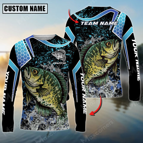 Maxcorners Crappie Fishing Blue Black Pattern Sun Protection Personalized Name Team Name 3D Shirts