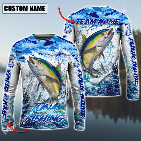 Maxcorner Tuna Fishing Water Fresh Pattern Sun Protection Personalized Name And Team Name Long Sweat Shirt