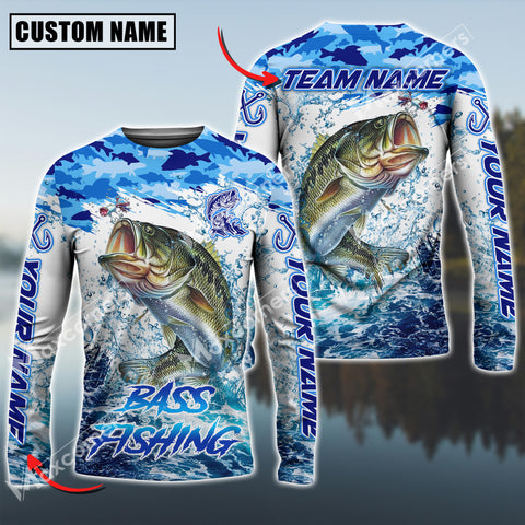 Maxcorner Bass Fishing Water Fresh Pattern Sun Protection Personalized Name And Team Name Long Sweat Shirt