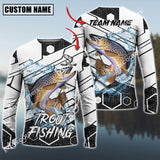 Maxcorners Trout Fishing White Gray Black Hexagon Pattern Sun Protection Personalized Name Team Name 3D Shirts