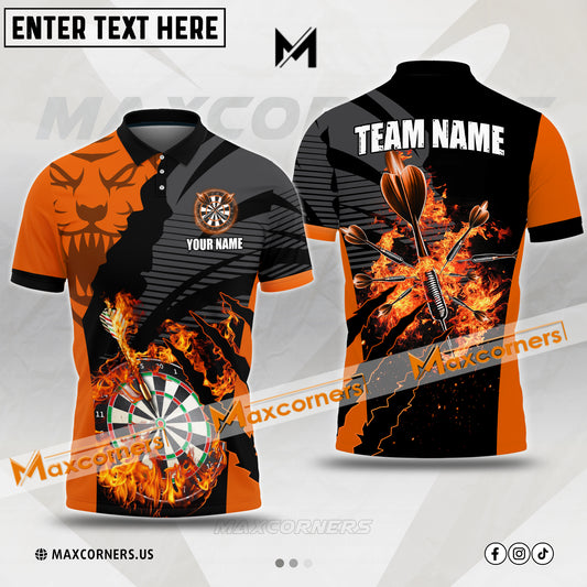 Maxcorners Darts Tiger Pattern Fire Flame Color Options Personalized Name, Team Name  3D Shirt (4 colors)