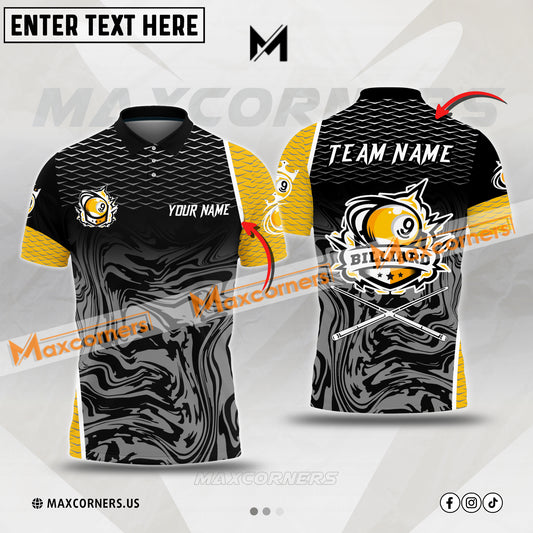 Maxcorners Billiards Yellow Black 9 Ball Multicolor Options Personalized Name, Team Name 3D Polo Shirt (4 Colors)