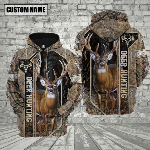 Maxcorners Grass Brown Camo Deer Hunting Custom Name Shirt 3D All Over Printed Clothes