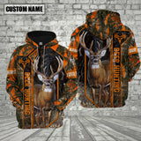 Maxcorners Orange Camo Deer Hunting Custom Name Shirt 3D All Over Printed Clothes