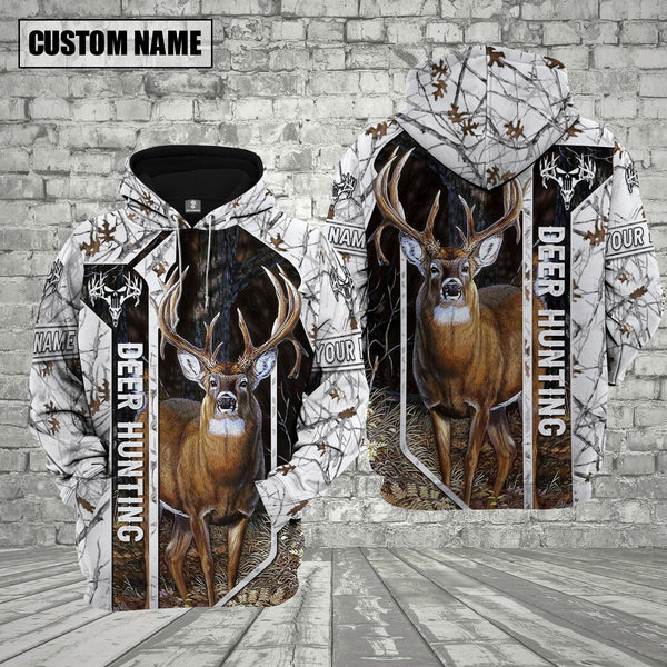 Maxcorners White Camo Deer Hunting Custom Name Shirt 3D All Over Printed Clothes