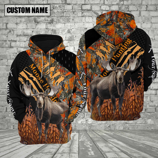 Maxcorners Moose Hunting Orange Camo Custom Name Shirt 3D All Over Printed Clothes