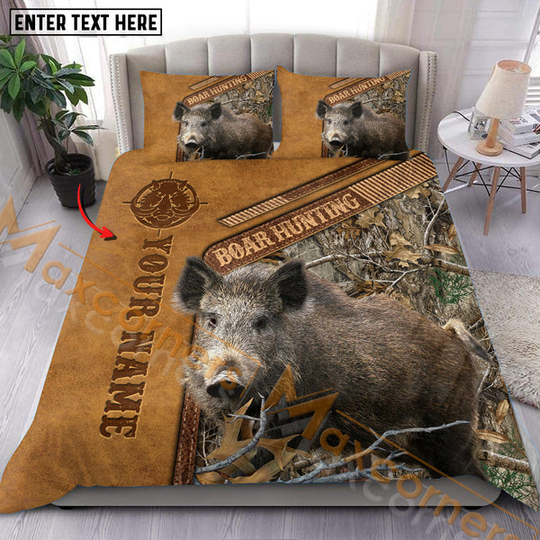 Maxcorners Custom Name Boar Hunting Leather Pattern Bedding Set 3D All Over Printed