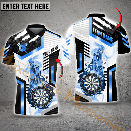 Maxcorners Darts Premium Line Smoke Pattern Multicolor Options Personalized Name, Team Name 3D Polo Shirt (4 Colors)