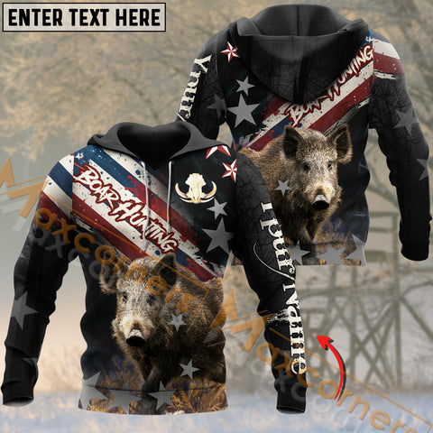 Maxcorners Wilderness Boar Hunting USA Flag  PatterCustom Name Shirt 3D All Over Printed Clothes